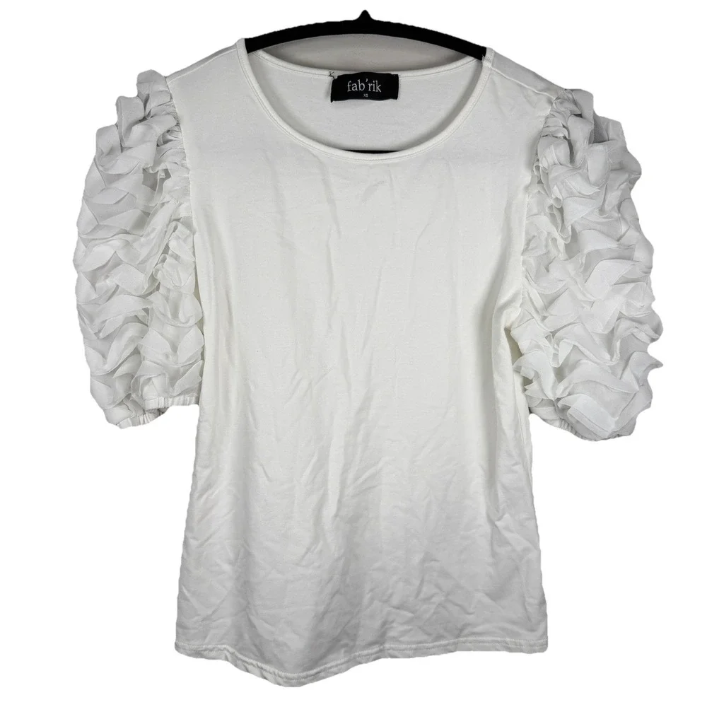 Fab*rik Puff Sleeve XS Tee Womens White Short Sleeve Pullover Officecore‎ Blouse